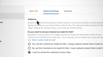 Youtube Child Audience Settings